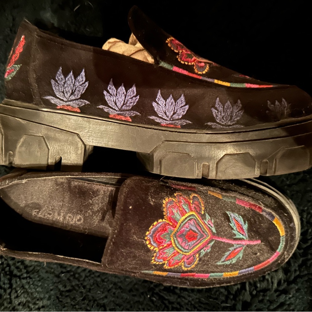 Farm Rio Embroidered Black Slip-On Shoes platform - Picture 2 of 5